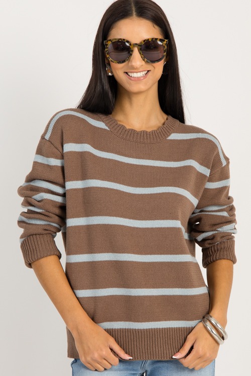 Scallop Stripe Sweater, Cocoa
