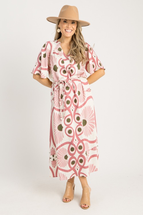 Braided Belt Print Midi, Mauve
