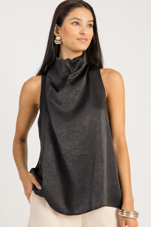 Delaney Mock Neck Blouse, Black