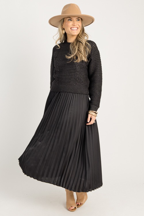 Pleated Maxi Sweater Set, Black