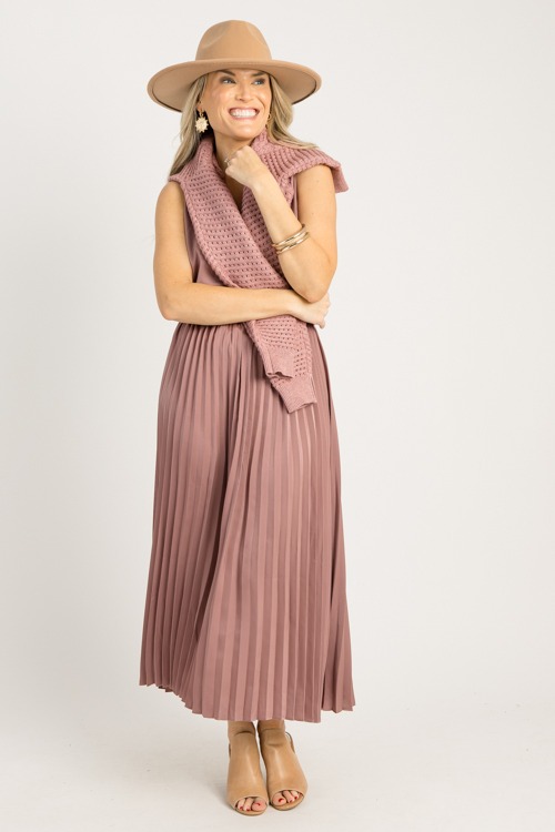 Pleated Maxi Sweater Set, Ash Rose