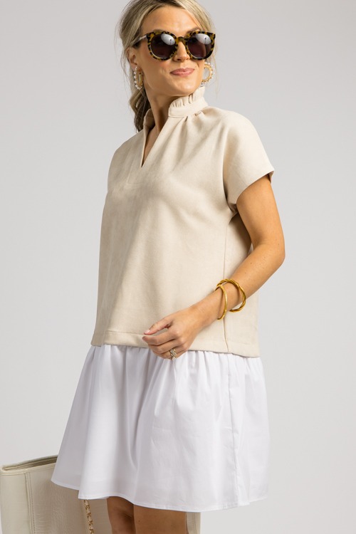 Suede Poplin Hem Dress, Cream - 0904-17hh.jpg