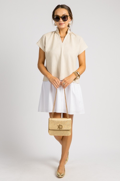 Suede Poplin Hem Dress, Cream