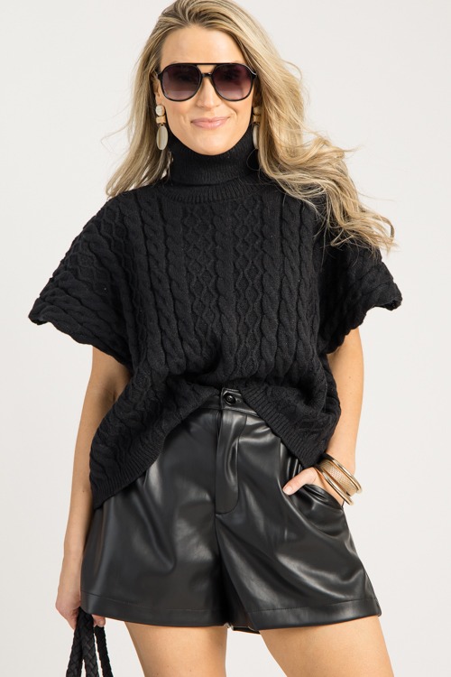 Heather Cable Sweater, Black