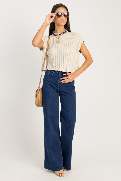 Sleeveless Cable Sweater, Oatmeal