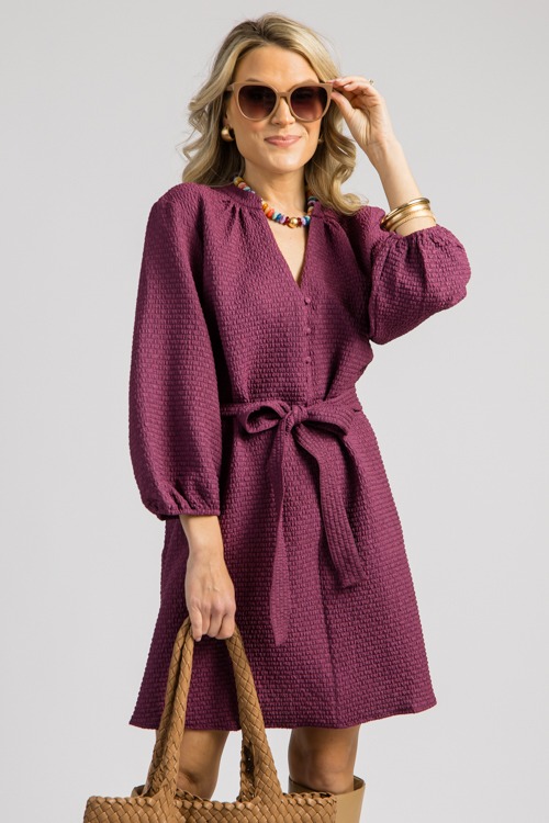 Tie Belt Texture Dress, Plum - 0904-4.jpg