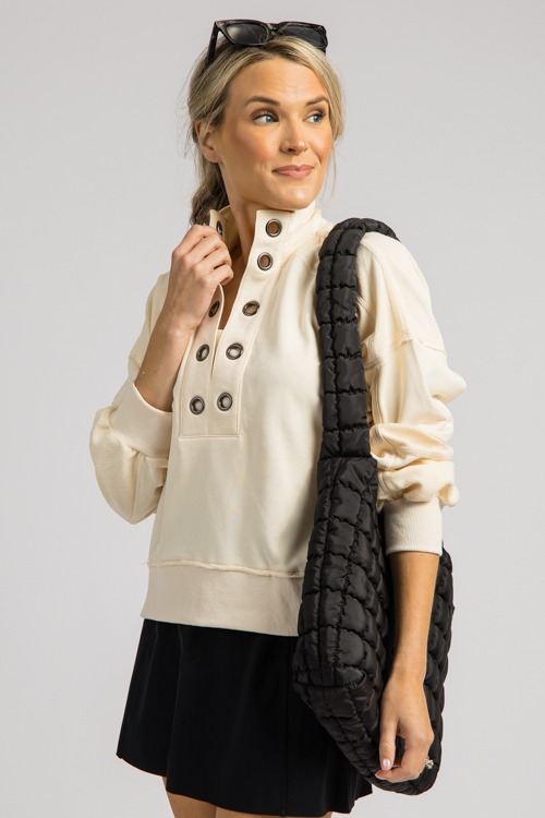 Grommet Detail Pullover, Cream