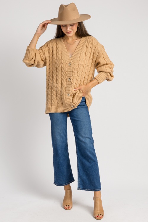 Vivia Textured Cardigan, Tan