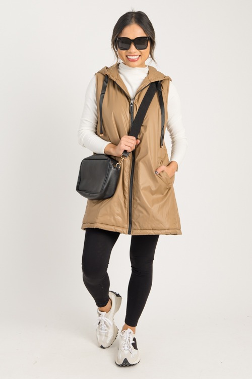 Alexandria Hooded Zip Vest, Taupe