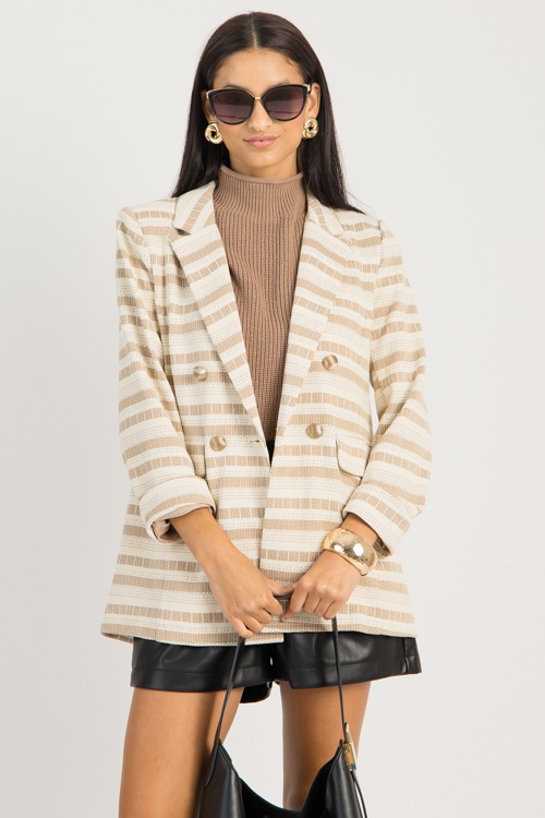 Connie Striped Button Blazer, Cream