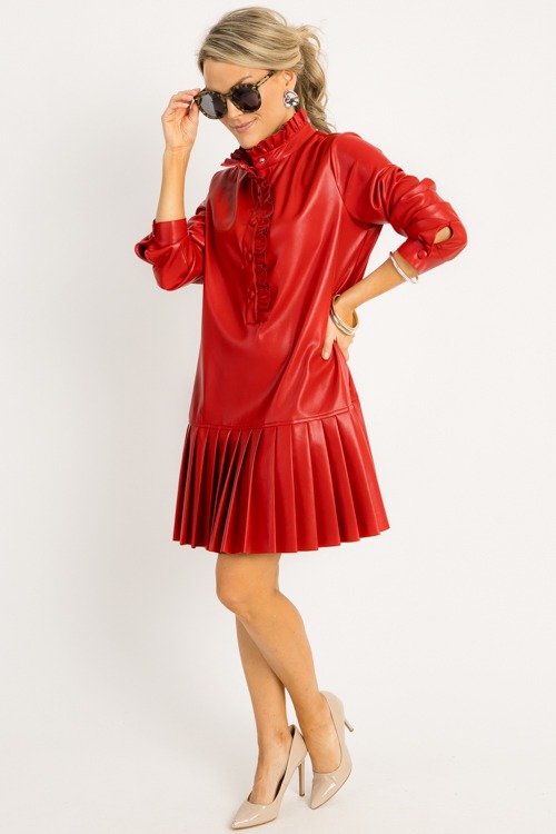 Pleat Hem Leather Dress, Red - 0905-104h-Edit.jpg