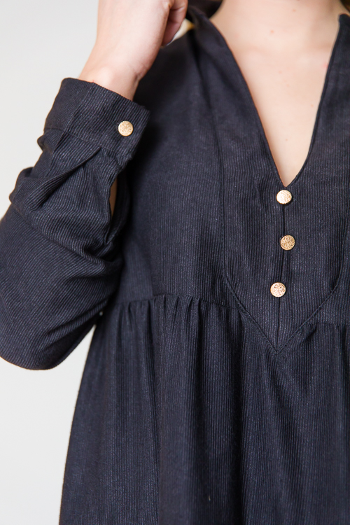 Gold Button Tier Dress, Black