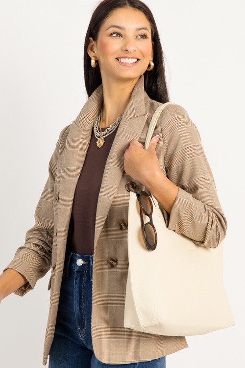 Plaid Ruched Sleeve Blazer, Brown - 0905-114.jpg