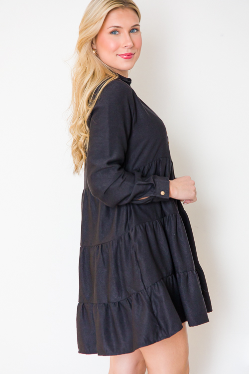 Gold Button Tier Dress, Black