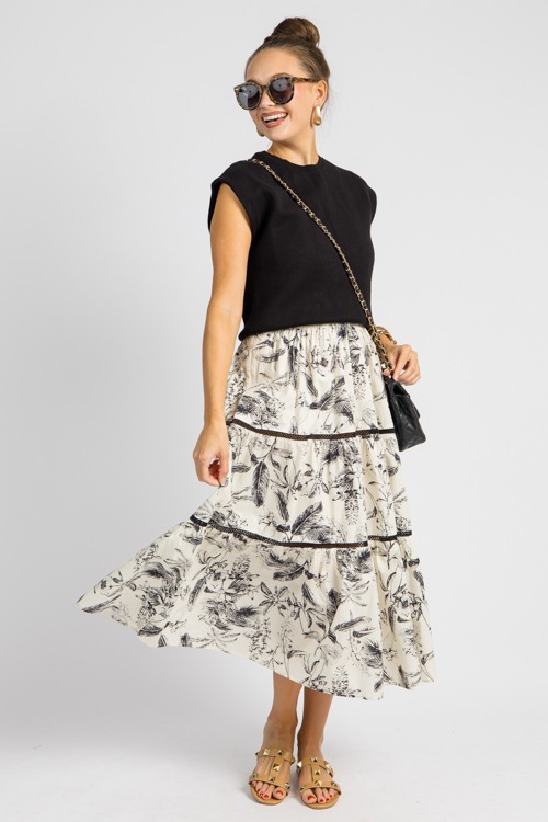 Lace Trim Floral Midi, Black