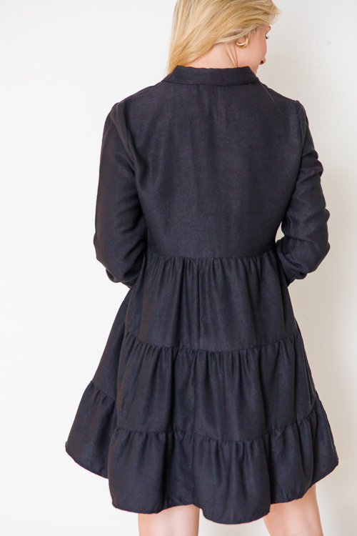 Gold Button Tier Dress, Black