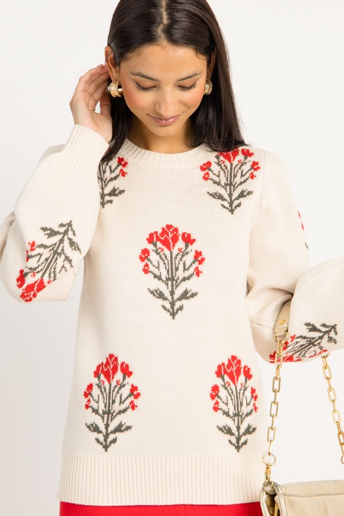 Floral Bloom Sweater, Ecru