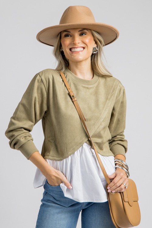 Suede Poplin Contrast Top, Olive - 0905-16p.jpg