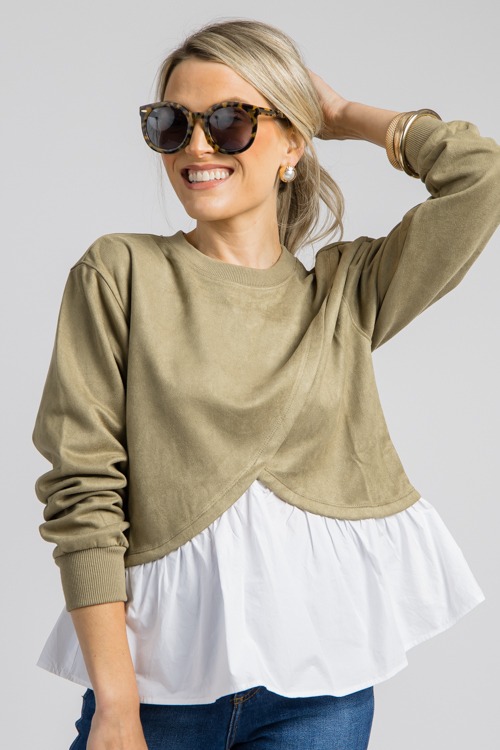 Suede Poplin Contrast Top, Olive - 0905-17h.jpg