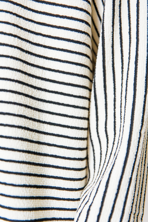 Tie Neck Stripe Pullover, Ivory/Black