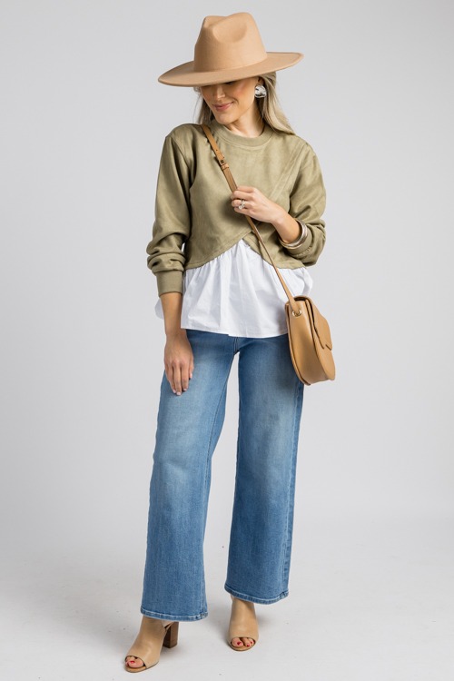 Suede Poplin Contrast Top, Olive - 0905-23.jpg