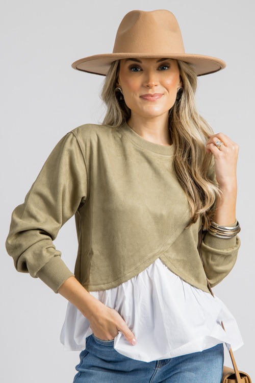 Suede Poplin Contrast Top, Olive - 0905-24.jpg