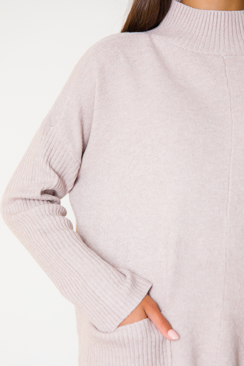 Patch Pocket Tunic Sweater, Lavender