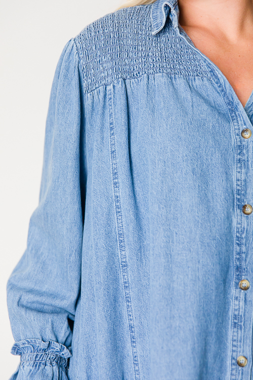 Smock Yoke Shirt Dress, Denim