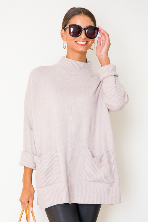 Patch Pocket Tunic Sweater, Lavender