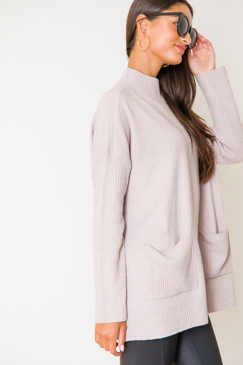 Patch Pocket Tunic Sweater, Lavender