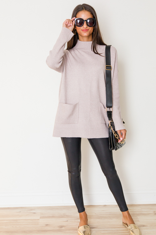 Patch Pocket Tunic Sweater, Lavender