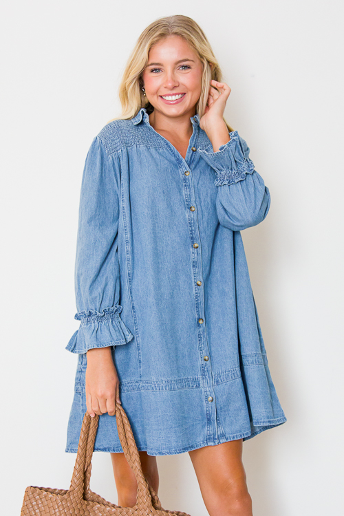 Smock Yoke Shirt Dress, Denim