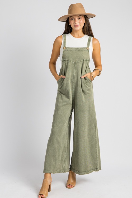 Mineral Wash Knit Overalls, Olive