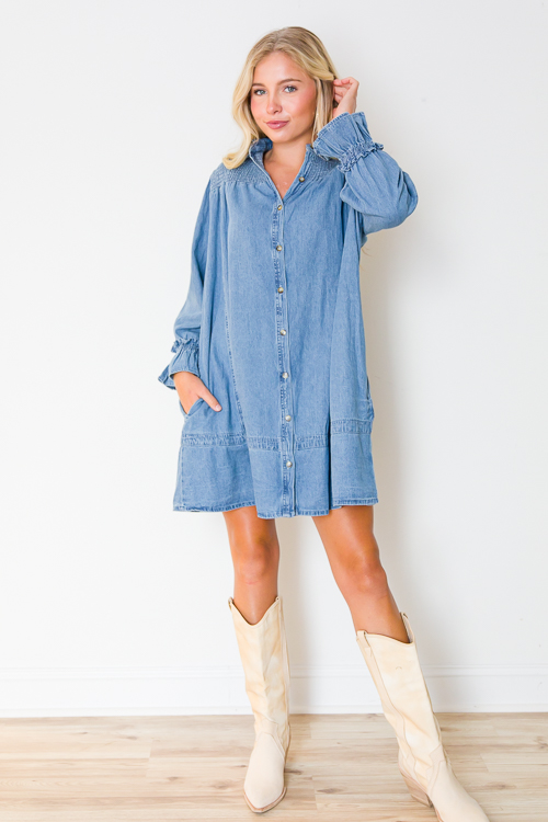 Smock Yoke Shirt Dress, Denim