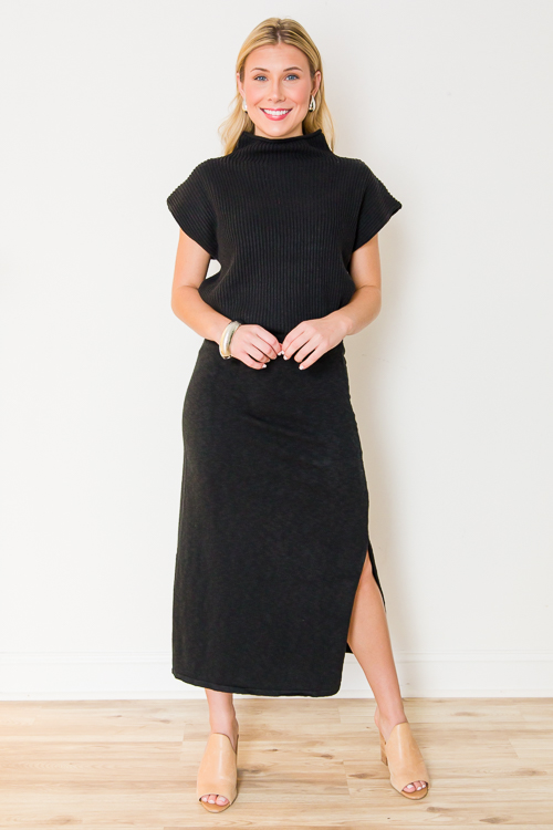 Knit Midi Skirt, Black