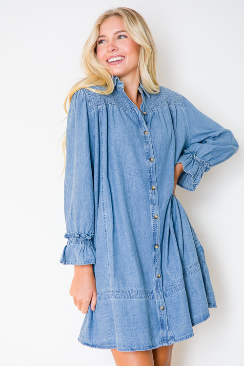 Smock Yoke Shirt Dress, Denim