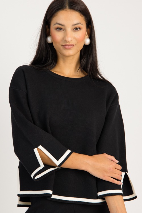 Stripe Trim Sweater, Black