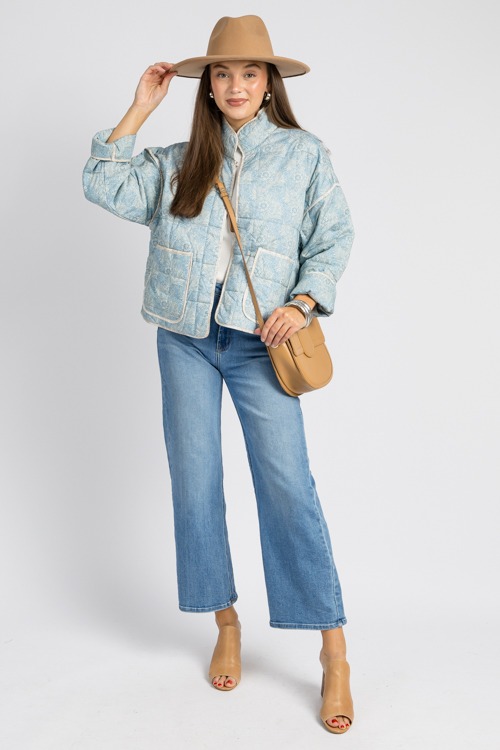 Contrast Trim Floral Jacket, Blue