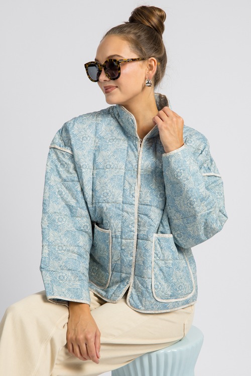 Contrast Trim Floral Jacket, Blue