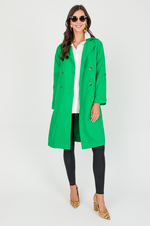 Belted Trench Coat, Kelly Green - New Arrivals - The Blue Door