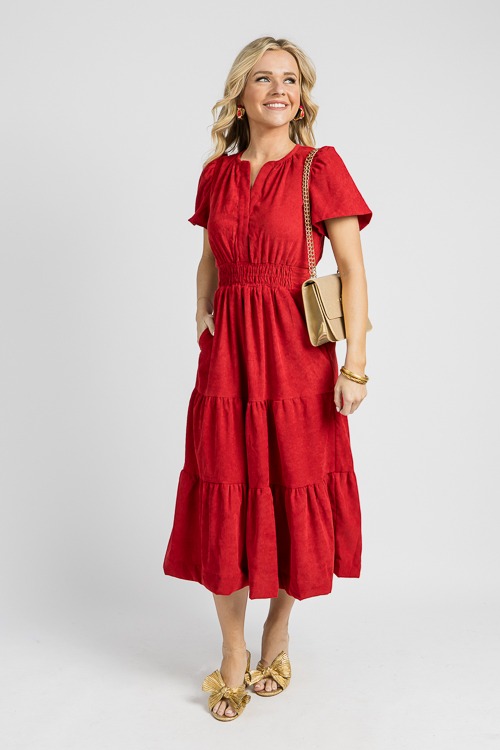 Corduroy Smock Waist Midi, Red