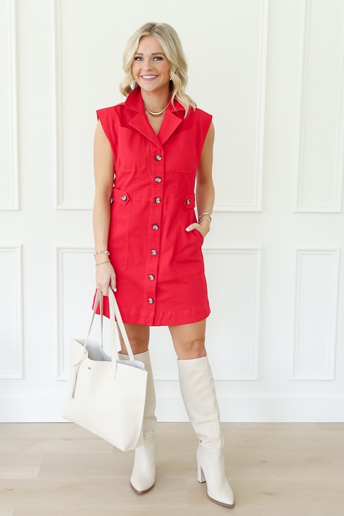 Aria Button Up Dress, Red