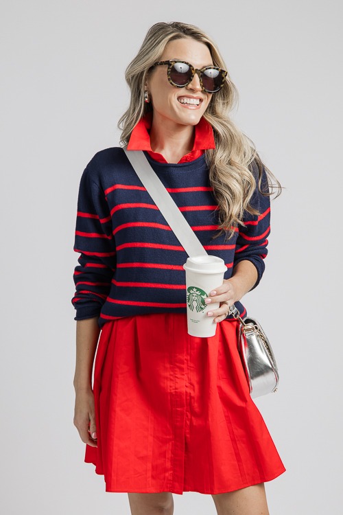 Janey Stripe Sweater, Navy/Red