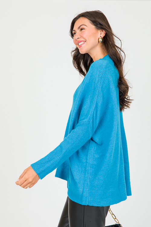 V-Neck Pullover Sweater, Teal Blue