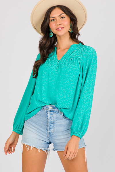 Turquoise Leopard Jacquard Blouse
