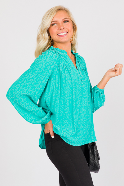 Turquoise Leopard Jacquard Blouse