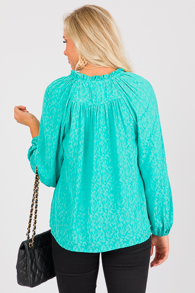 Turquoise Leopard Jacquard Blouse