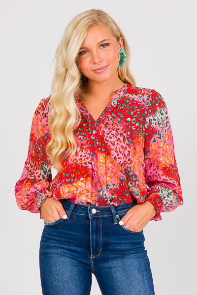 Wild About You Blouse, Red Mix - New Arrivals - The Blue Door Boutique