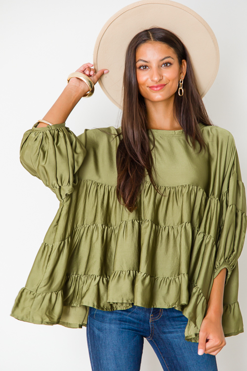 Oversize Tier Blouse, Olive