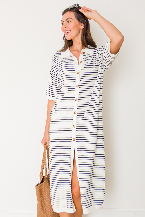 Stripe Sweater Knit Midi, Ivory